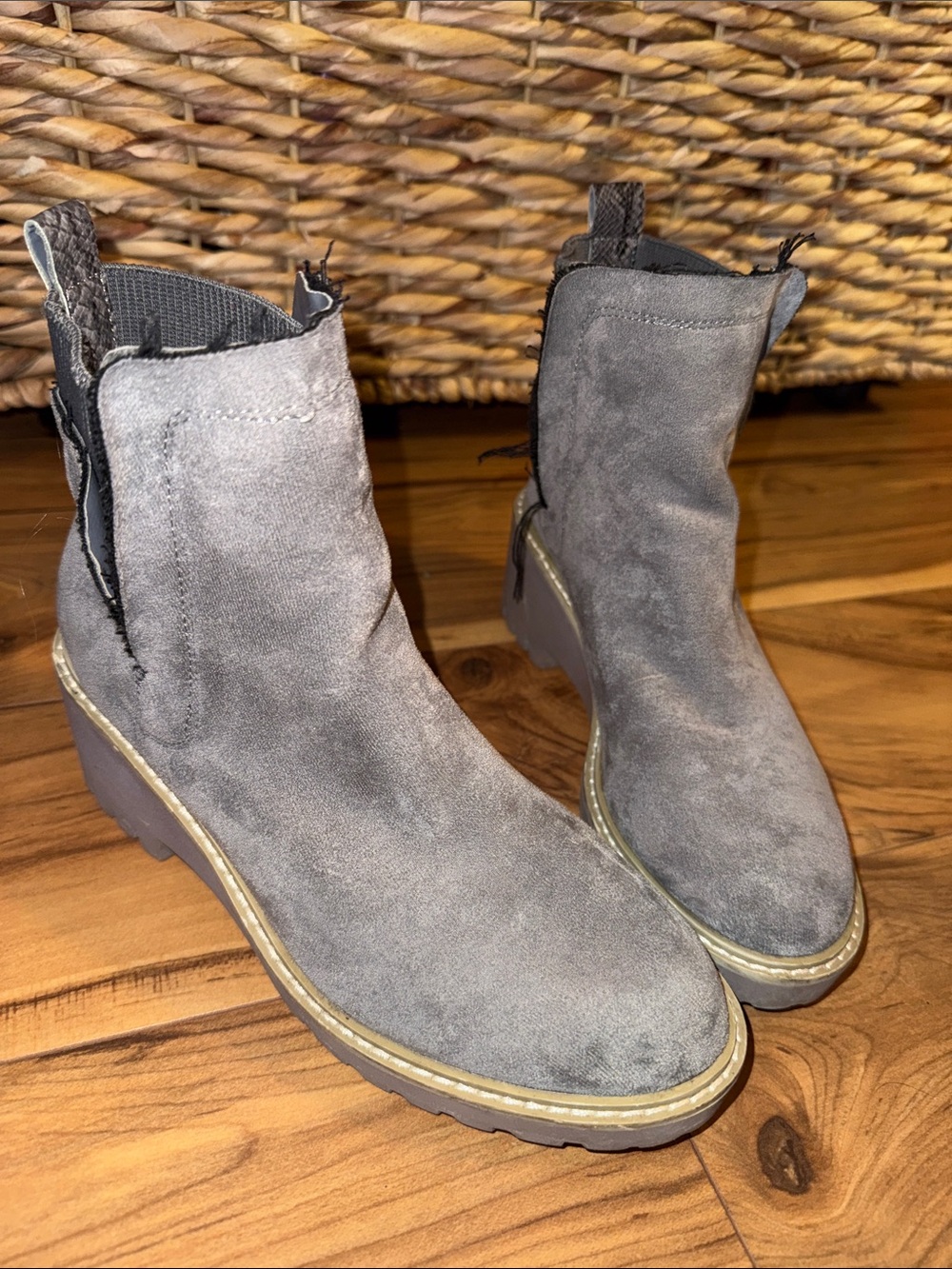 Grey Suede Chelsea Ankle Boots - Women